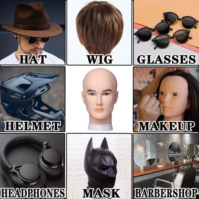 Newshair Male Bald Mannequin Head Wig Head Training Head Professional Cosmetology for Wig Making and Display Hat Helmet Glasses or Masks Display Head Model with Free Clamp Stand (Fair Skin) - Image 2